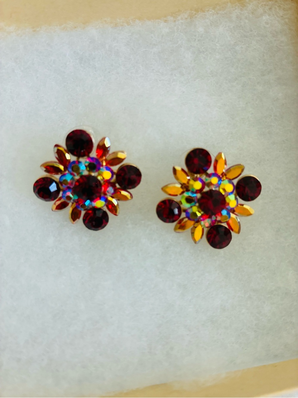Natasha Denona Red and Gold Crystal Flower Stud Earrings